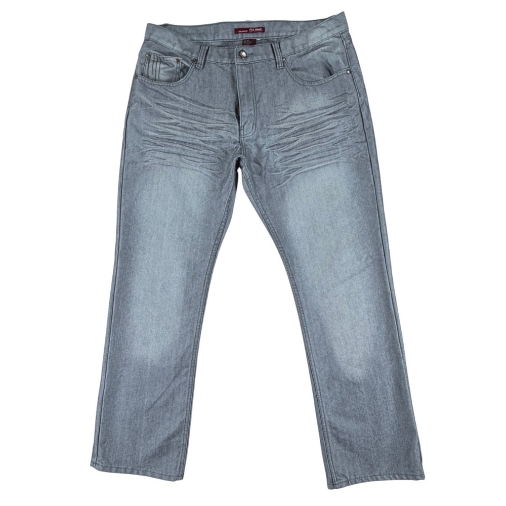 Old Skool Mens Size 38x34 Gray Straight Leg Jeans Whiskered Denim Streetwear